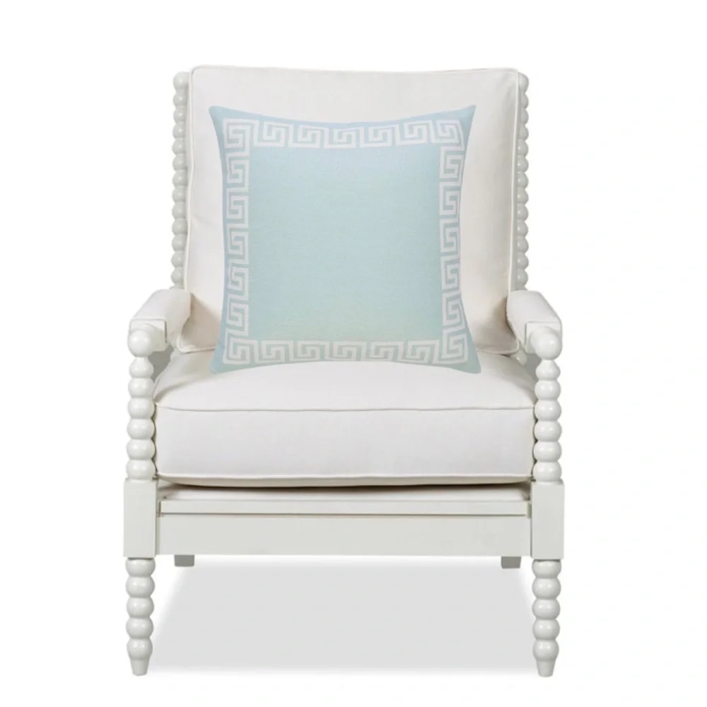 Luxury Home | Sophisticated Aqua & Ivory Greek Key Trim Luxe Throw Pillow Cover